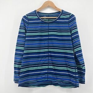 Talbots Womens Striped Long Sleeve Top‎ XLP Plus Size Blue Green Casual Tee